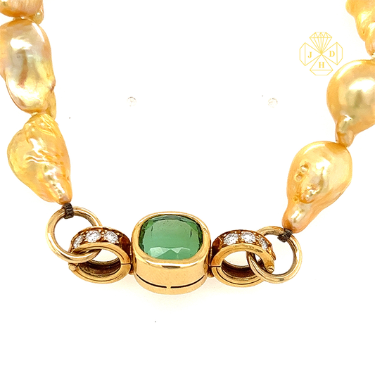 18K Yellow Gold Diamond & Green Tourmaline Necklace