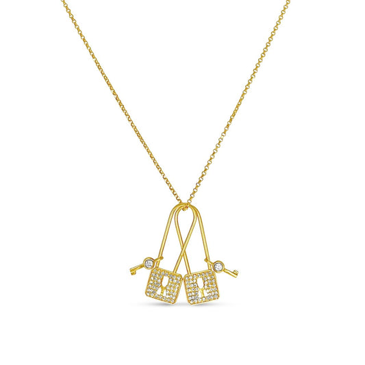18k Yellow Gold Lock & Key Pendant with 16" Yellow Gold Chain