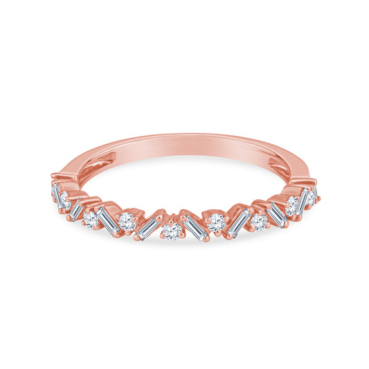 18K Rose Gold Baguette and Round Diamond Anniversary Band