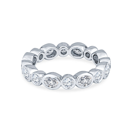 18K White Gold Mixed Stone Wedding Band with Oval and Round Diamonds