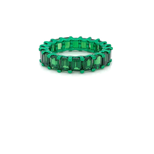 Green Garnet Eternity Band – 5.08ct, 18kt White Gold, Size 6.5