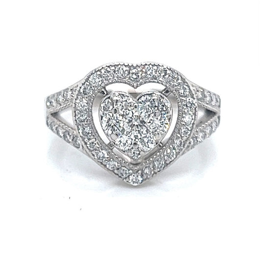 14K White Gold Diamond Heart Halo Ring