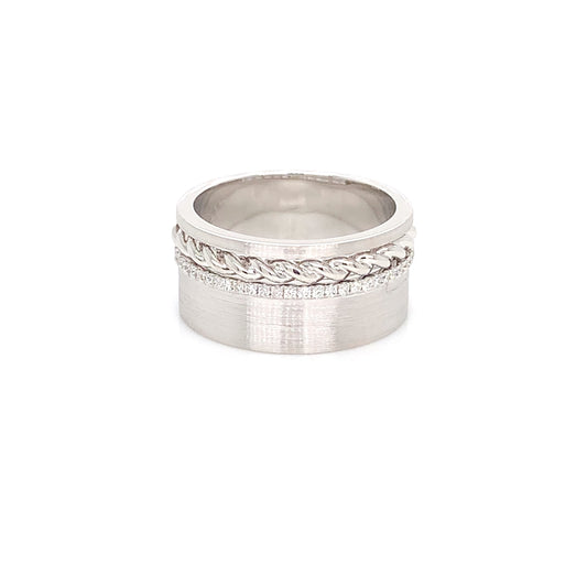 White Gold Spiral Diamond Ring | 14K Brushed Spiral Design