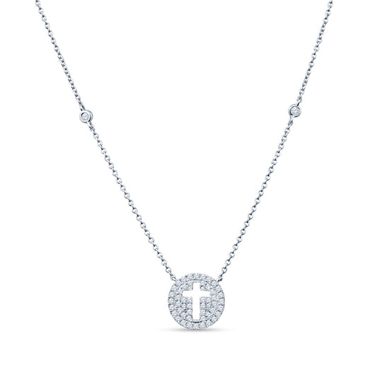 Pave Cross Charms & Bezel-Set Diamonds Shine on This By-the-Yard Masterpiece 18K White Gold Necklace