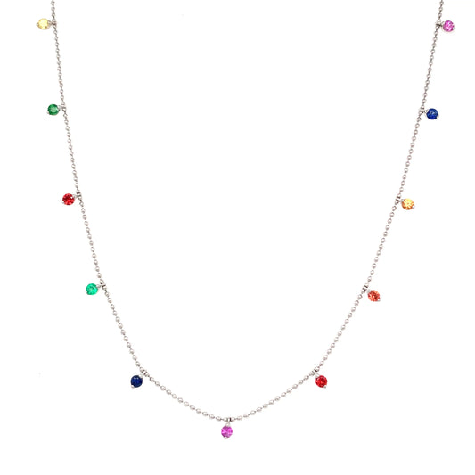 Multicolor Sapphire Bead Necklace – 0.65ct, 18" in 18kt White Gold