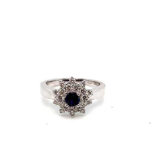 Platinum Sapphire Diamond Ring – Bold Motif in Size 7