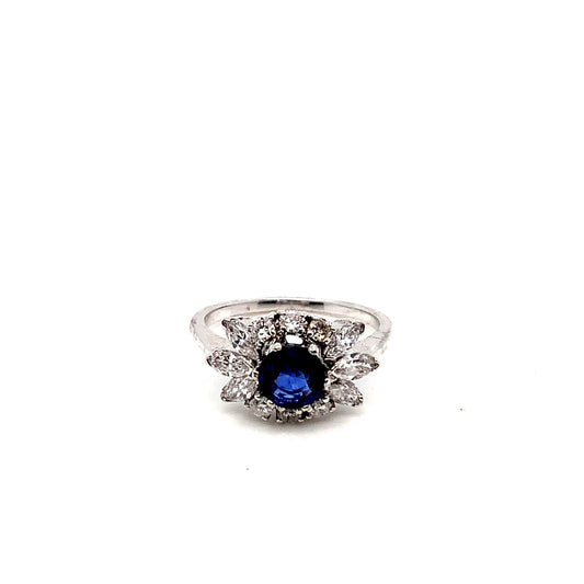 White Gold Sapphire Diamond Ring | 14K Classic Halo Style