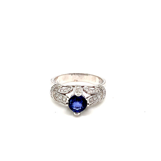 White Gold Sapphire Diamond Ring | 14K Luxury Halo Band