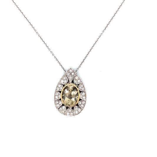 White Gold Lemon Quartz Pendant | 18K Diamond Necklace