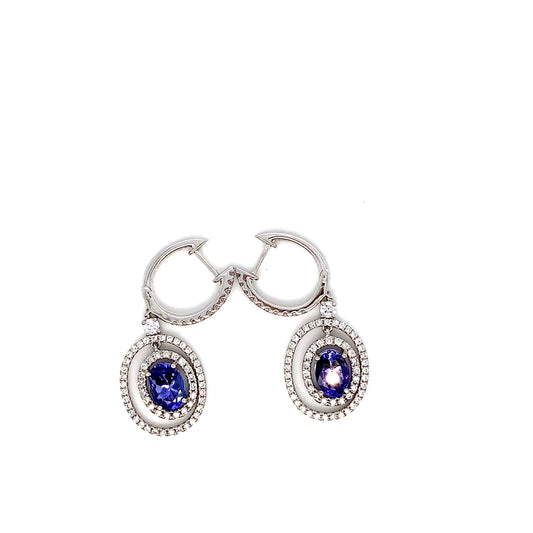 White Gold Tanzanite Earrings | 18K Diamond Fantasy Design