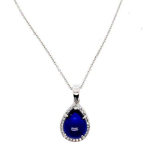 White Gold Sapphire Natural Diamond Pendant | 14K Elegant Necklace