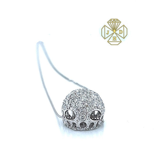 18K White Gold Skull Pendant with Chain