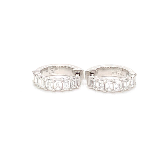 14K White Gold Emerald Diamond Huggies | 1.52 CTW Luxury Earrings