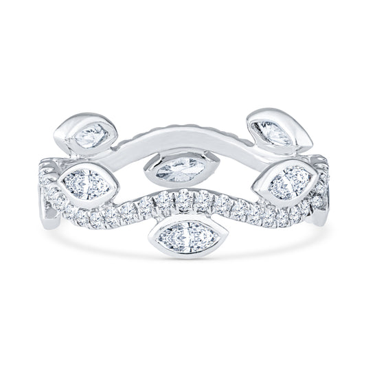 18K White Gold Freeform Vintage Style Diamond Eternity Band