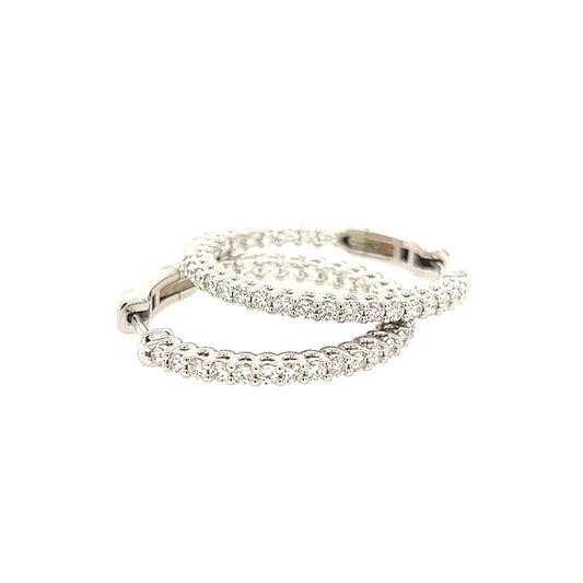 14K White Gold Diamond Hoop Earrings