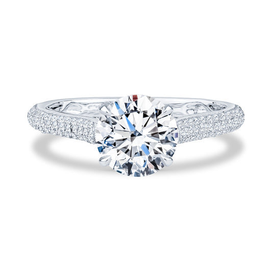 18K White Gold Cathedral Micropavé Round Diamond Engagment Ring