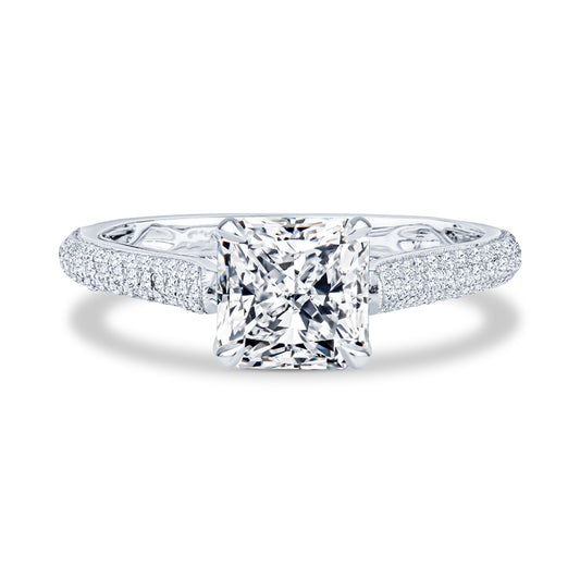 18K White Gold Cathedral Micropavé Radiant Diamond Engagment Ring