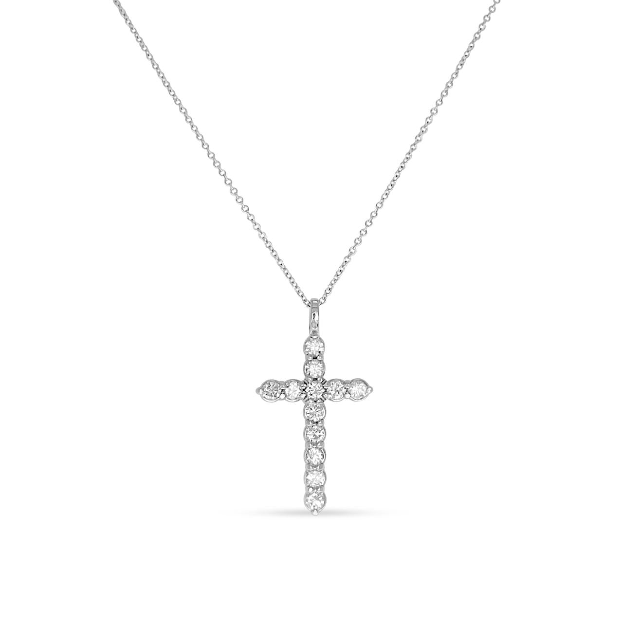 14k White Gold Cross Petite Pendant with 16" White Gold Chain