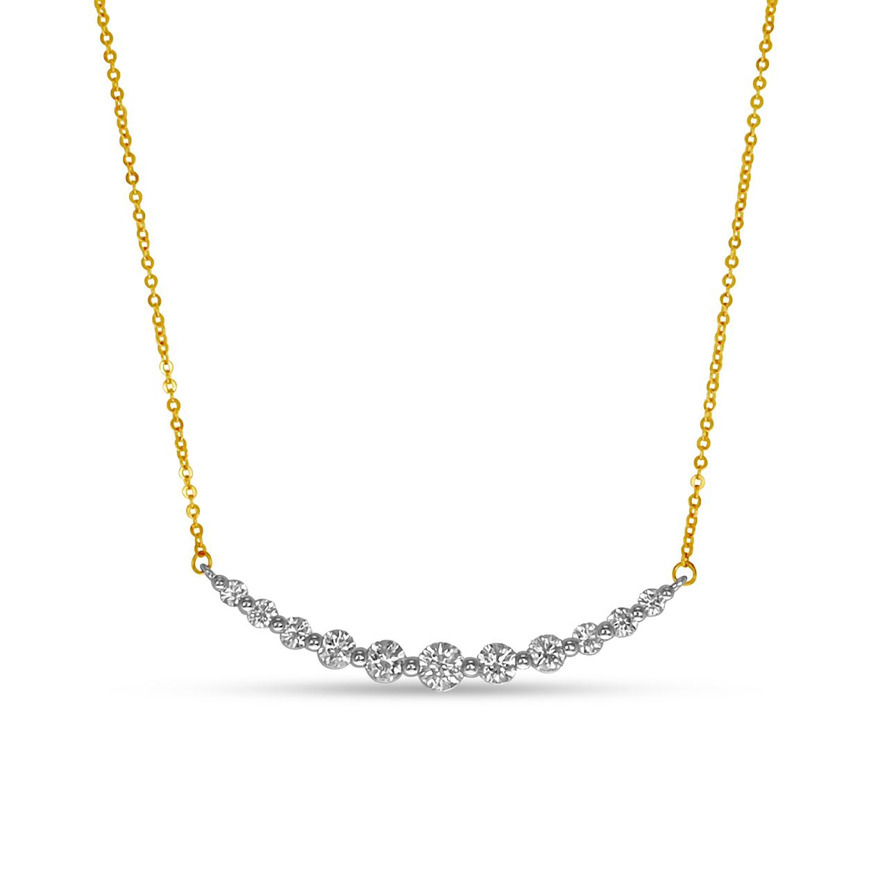 14k White Gold Curved Diamond Pendant with 16" Rose Gold Chain