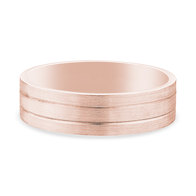 14k Rose Gold 2 Lines Brushed Mens Wedding Band