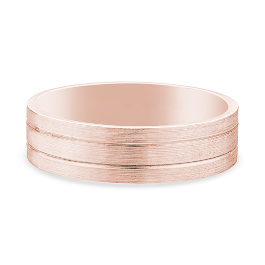 14k Rose Gold 2 Lines Brushed Mens Wedding Band