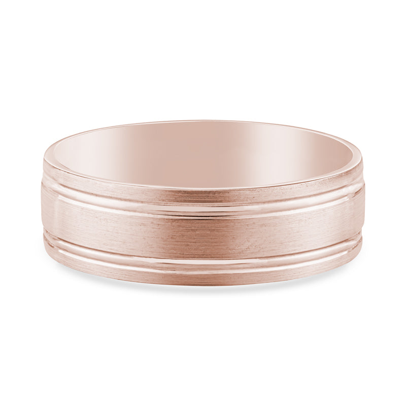 14k Rose Gold 2 Lines Mens Wedding Band