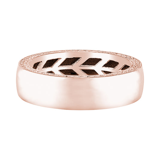 14k Rose Gold Beautifully Crafted Leaf Mens Wedding Band