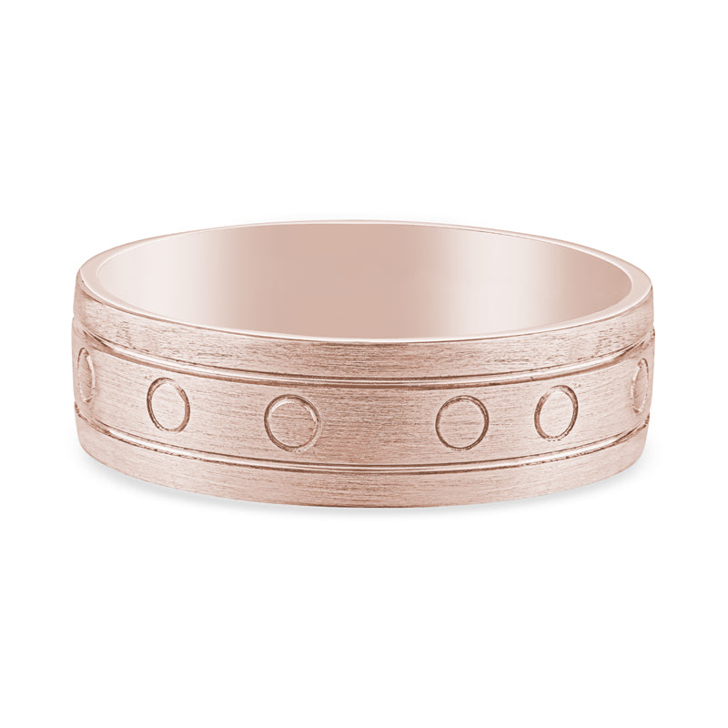 14k Rose Gold Brushed Barrel Mens Wedding Band