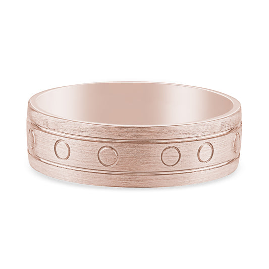 14k Rose Gold Brushed Barrel Mens Wedding Band