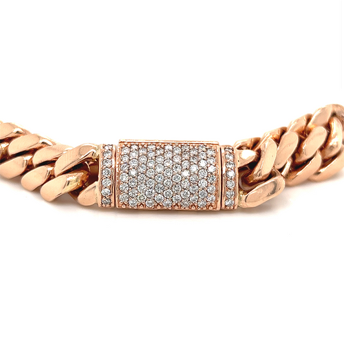 14K ROSE GOLD CUBAN LINK DIAMOND BRACELET