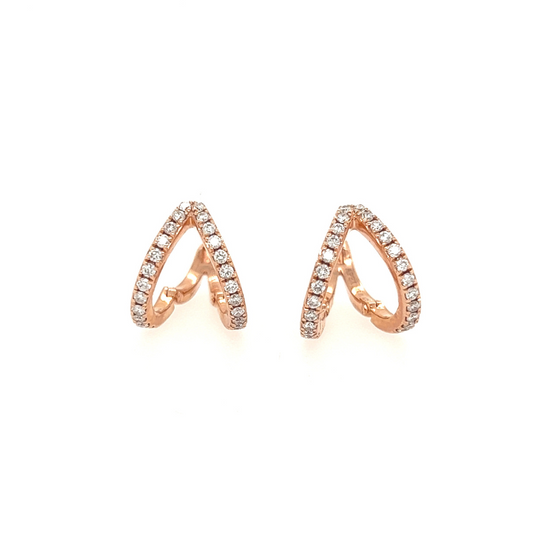 14K ROSE GOLD DIAMOND V-SHAPE HINGED HUGGIES