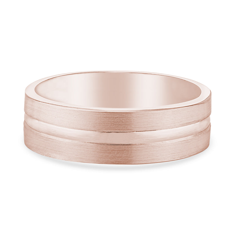 14k Rose Gold Flat Comfort Fit Mens Wedding Band