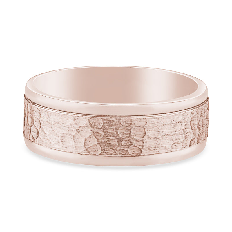 14k Rose Gold Grooved Edges Mens Wedding Band