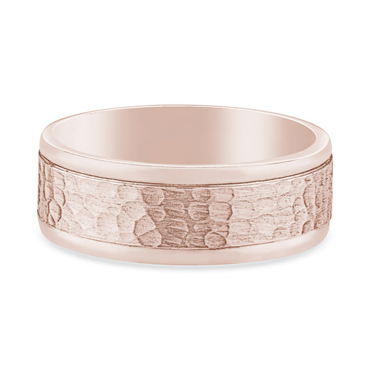 14k Rose Gold Grooved Edges Mens Wedding Band