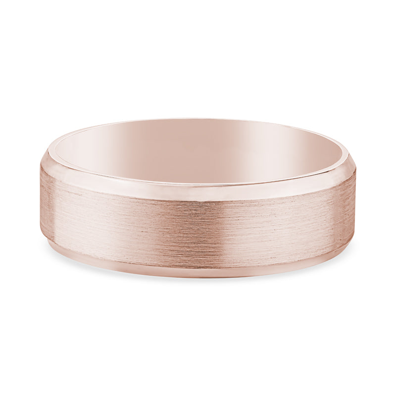14k Rose Gold Matte Brushed Mens Wedding Band
