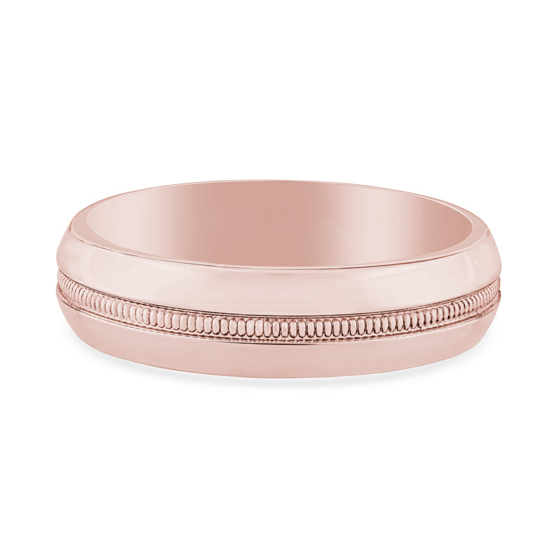 14k Rose Gold Mens Central Milgrain Wedding Band