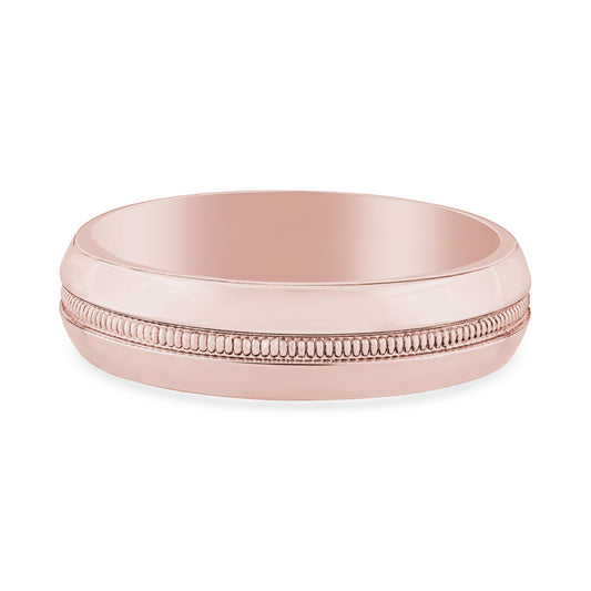 14k Rose Gold Mens Central Milgrain Wedding Band