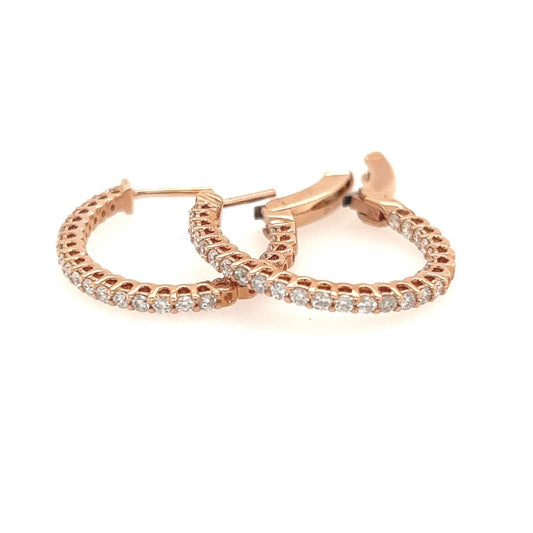 14K Rose Gold Natural Diamond Oval Shaped Hoops