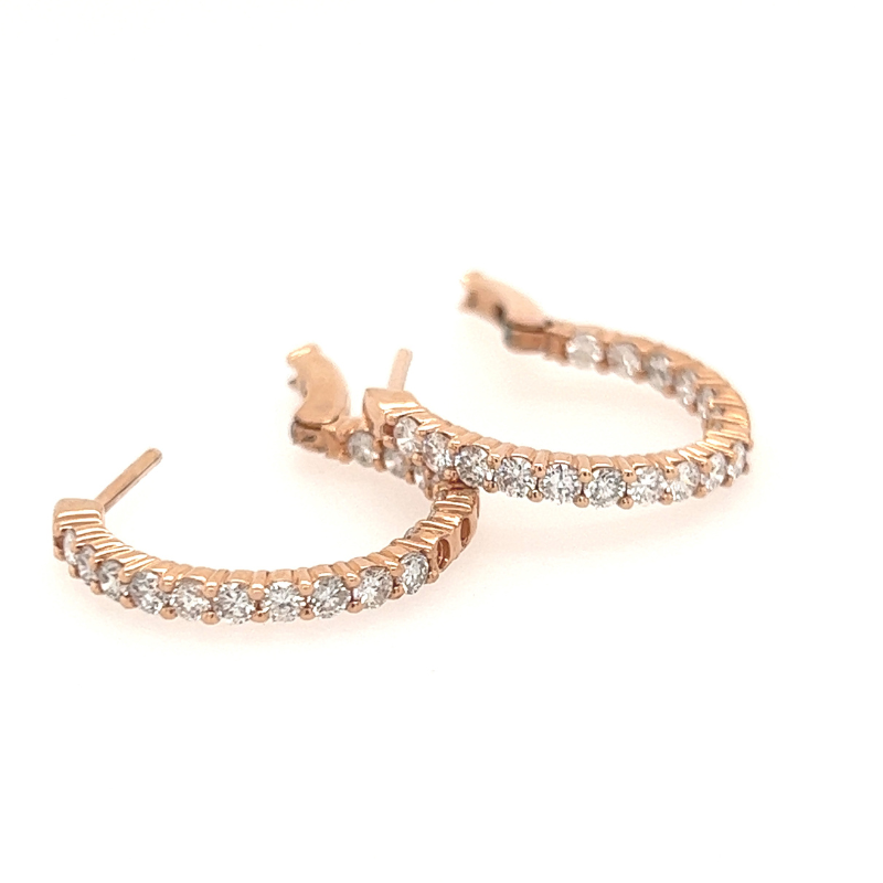 14K ROSE GOLD NATURAL DIAMOND ROUND-SHAPED HOOPS