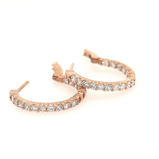 14K ROSE GOLD NATURAL DIAMOND ROUND-SHAPED HOOPS