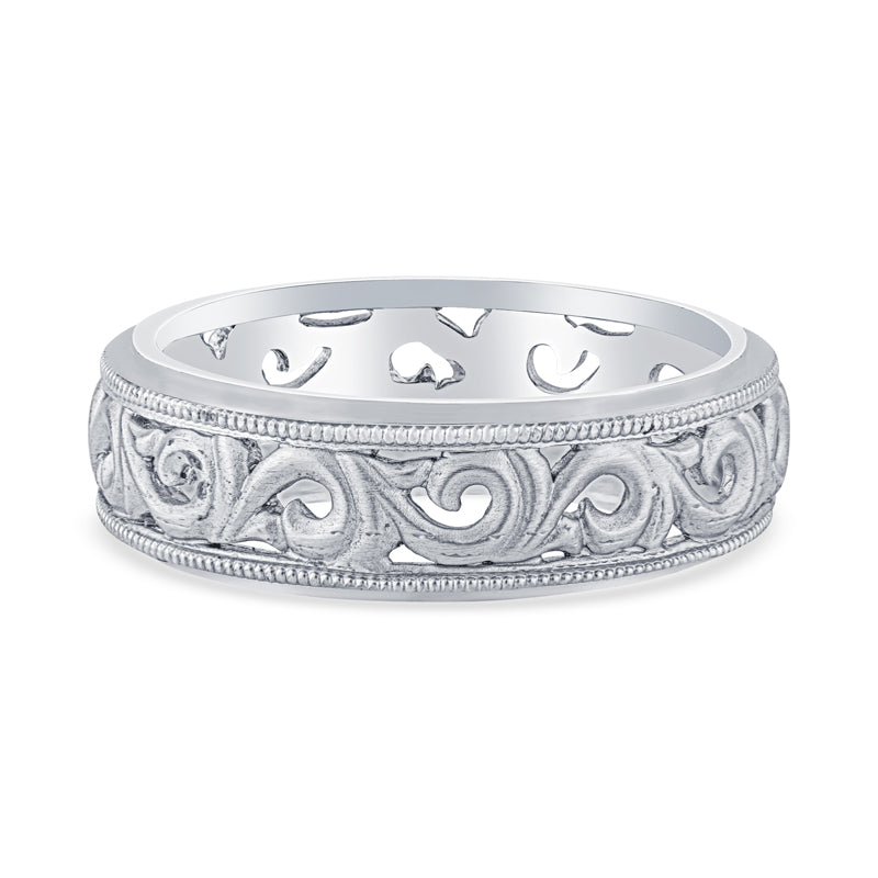 14k White Gold Antique Mens Wedding Band