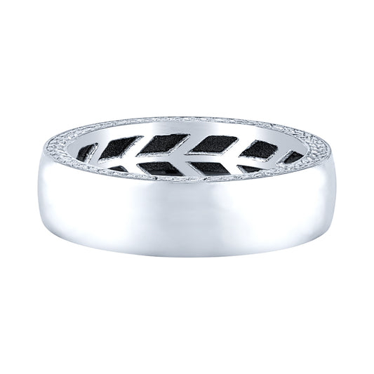 14k White Gold Beautifully Crafted Leaf Mens Wedding Band