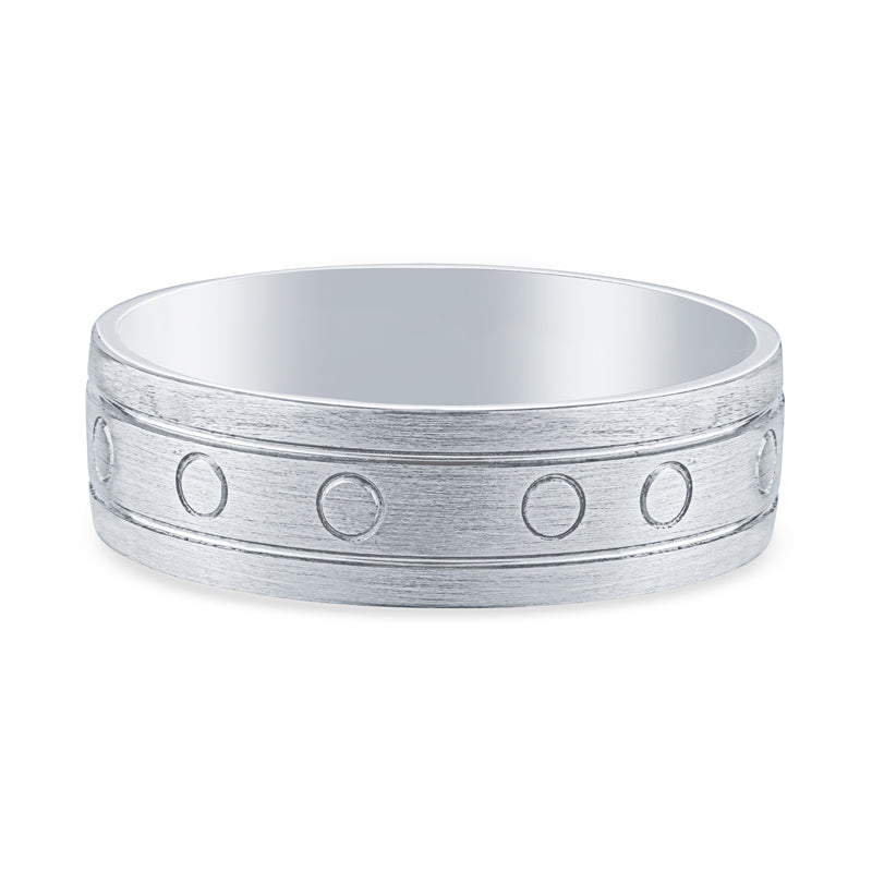 14k White Gold Brushed Barrel Mens Wedding Band
