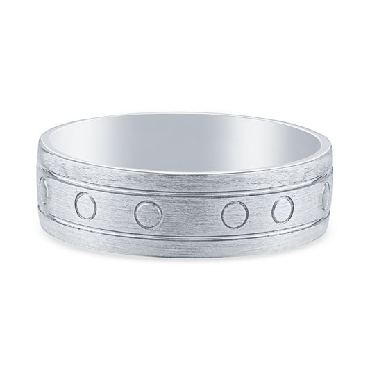 14k White Gold Brushed Barrel Mens Wedding Band