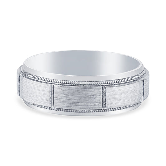 14k White Gold Brushed Comfort Mens Wedding Band
