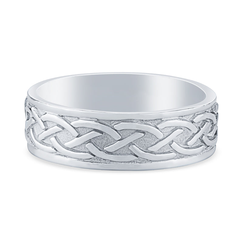 14k White Gold Celtic Knot Mens Wedding Band