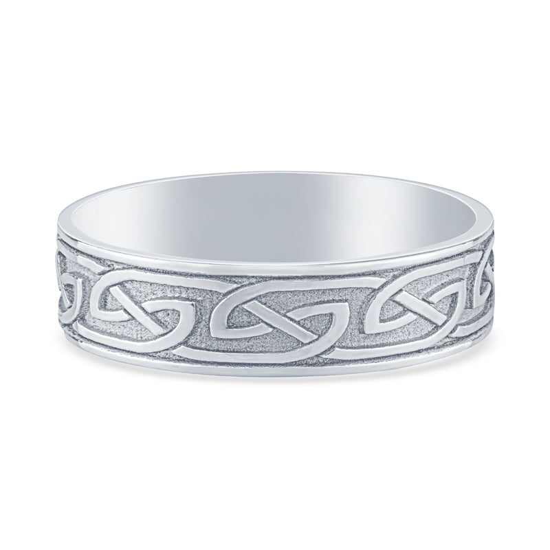 14k White Gold Celtic Mens Wedding Band