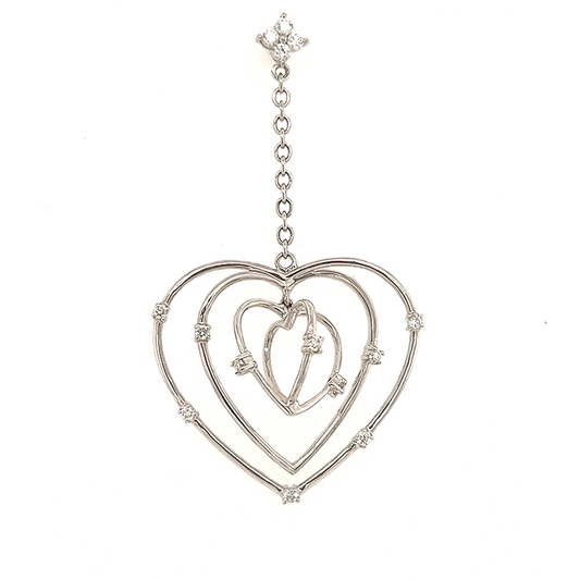 14K White Gold Dangle Heart Diamond Earrings