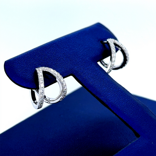 14K WHITE GOLD DIAMOND V-SHAPE HINGED HUGGIES