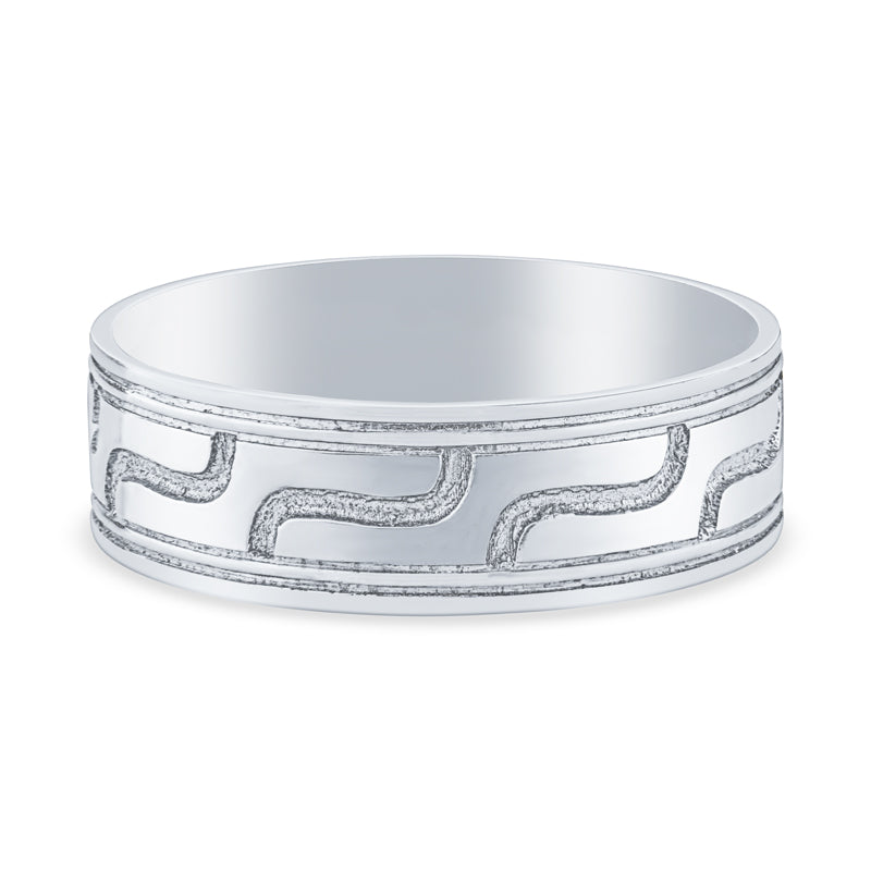 14k White Gold Geometric Mens Wedding Band
